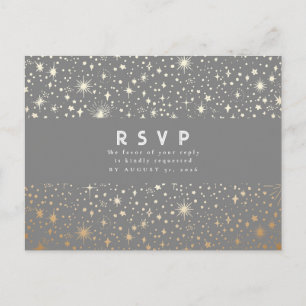 Cartão Postal Starry Night Cinza e RSVP de Casamento Dourado