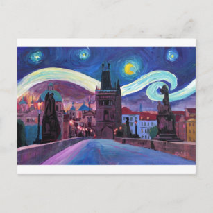 Cartão Postal Starry Night em Praga com Carlsbridge