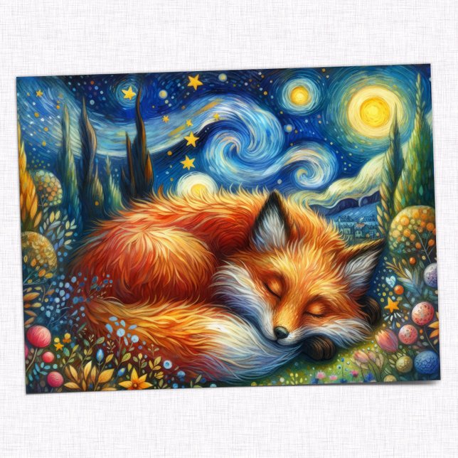 Cartão Postal Starry Night Fox: Um Whimsical and Magical (Criador carregado)