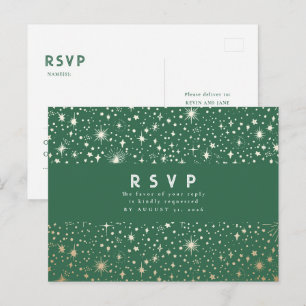Cartão Postal Starry Night Green e RSVP de Casamento Dourado