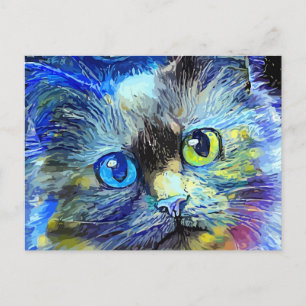 Cartão Postal Starry Night Impressionist Tabby Cat Portrait