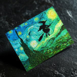 Cartão Postal Starry Night Moon Flying Witette<br><div class="desc">Uma silhueta de bruxas numa pintura noturna vintage estrelada para o Halloween. Cores modernas para o seu design de arte digital. Adicione texto para criar seu próprio cartão-postal.</div>