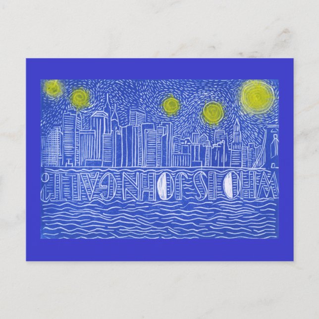 Cartão Postal Starry Night Over New York.. Quem É John Galt? (Frente)