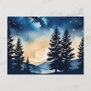 Cartão Postal Starry Night Pine A Dreamcolor Watercolor