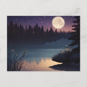 Cartão Postal Starry Night Serenity Lakeside
