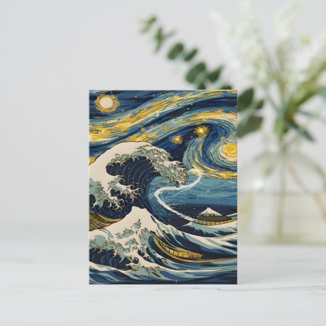 Cartão Postal Starry Night Wave (Em pé/Frente)