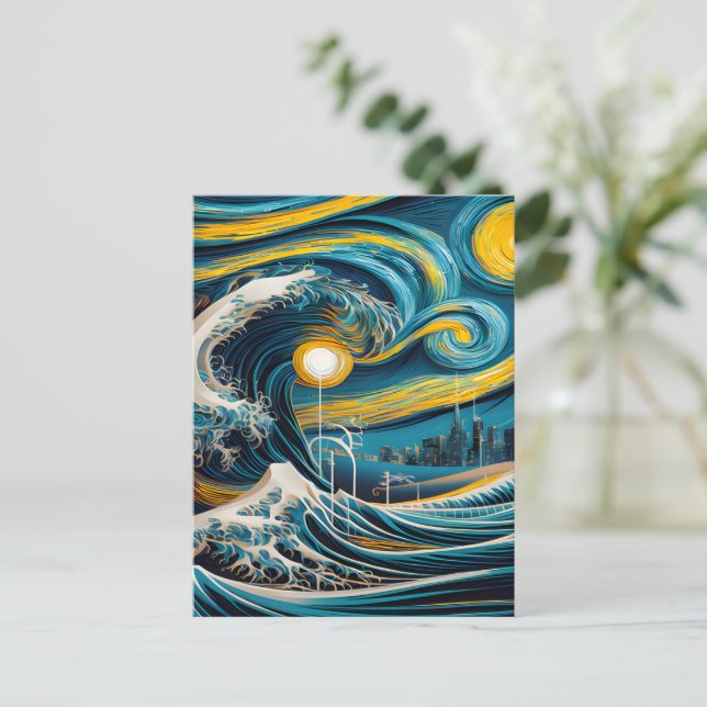Cartão Postal Starry Night Wave (Em pé/Frente)