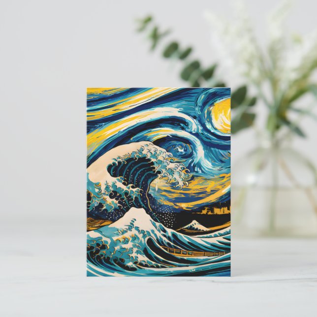 Cartão Postal Starry Night Wave (Em pé/Frente)