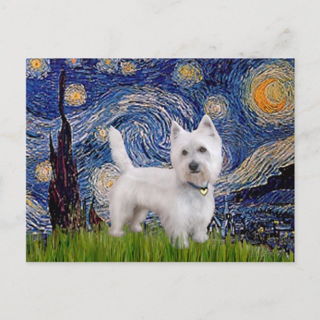 Cartão Postal Starry Night - Westie 10 (L) (Frente)