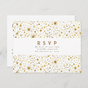 Cartão Postal Starry Night White e RSVP de Casamento Dourado