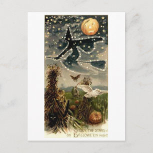 Cartão Postal Starry Witch sobre Broomstick