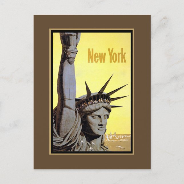 Cartão Postal statue of liberty new york travel poster (Frente)