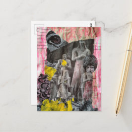 Cartão Postal Statues of People mixed media collage