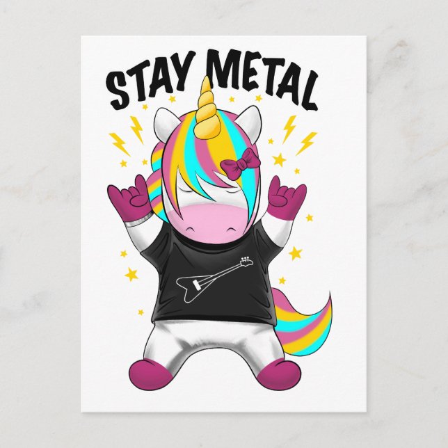 Cartão Postal Stay metal unicorn (Frente)