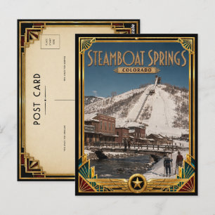 Cartão Postal Steamboat Springs Colorado Arte Vintage Deco Doura