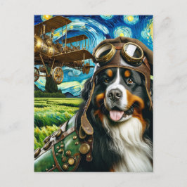 Cartão Postal Steampunk Bernese Mountain Dog Van Gogh