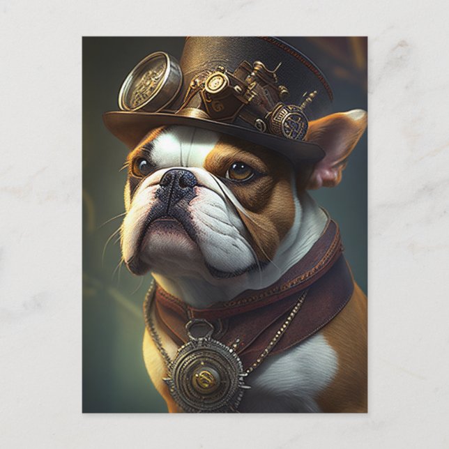 Cartão Postal Steampunk Bulldog (Frente)