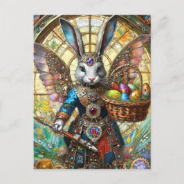 Cartão Postal Steampunk Easter Bunny Warrior Angel