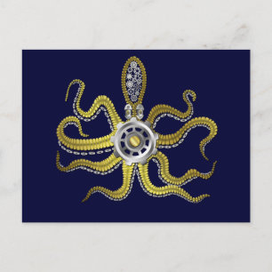 Cartão Postal Steampunk Gears Octopus Kraken