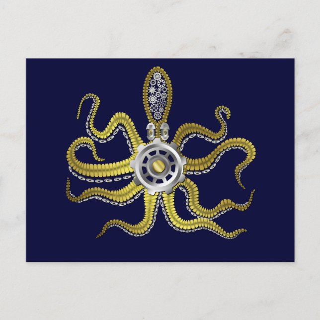 Cartão Postal Steampunk Gears Octopus Kraken (Frente)