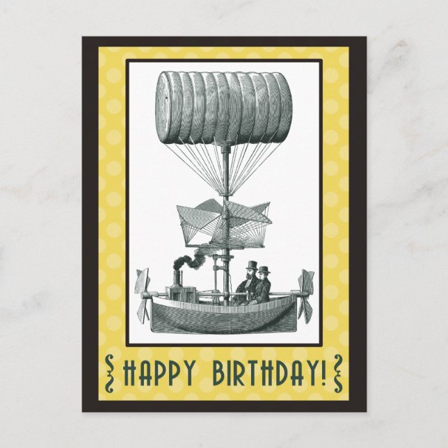 Cartão Postal Steampunk Happy Birday (Frente)