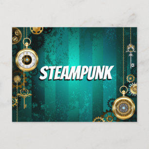 Cartão Postal Steampunk Jewelry Watch em um fundo verde