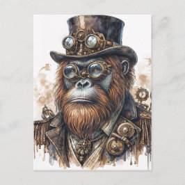 Cartão Postal Steampunk Orangutan - Vintage SciFi Animal Art