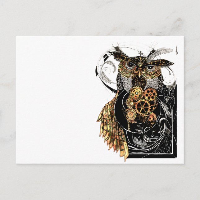 Cartão Postal Steampunk Owl (Frente)