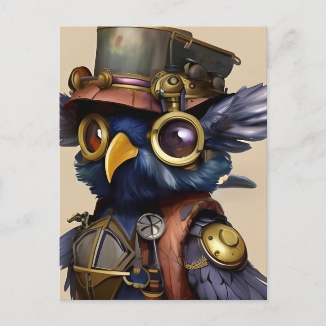 Cartão Postal Steampunk Owl (Frente)