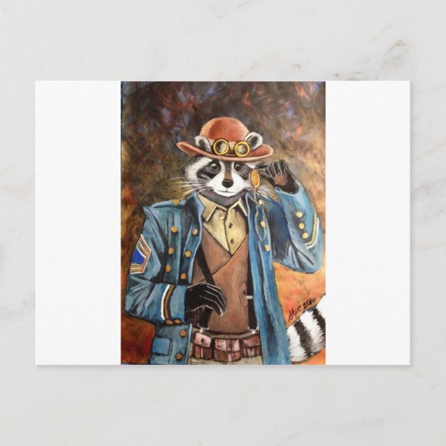 Cartão Postal Steampunk Raccoon (Frente)