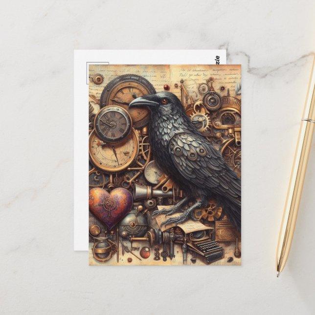 Cartão Postal Steampunk Raven (Frente/Verso In Situ)