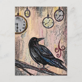Cartão Postal Steampunk Raven com Relógios