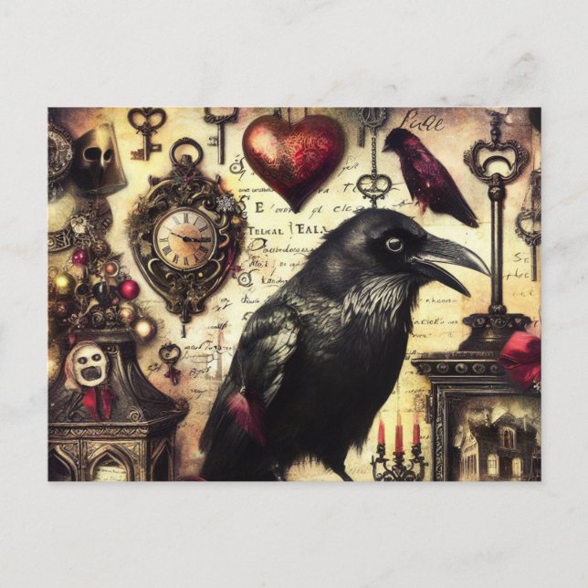 Cartão Postal Steampunk Raven Horror Collage (Frente)