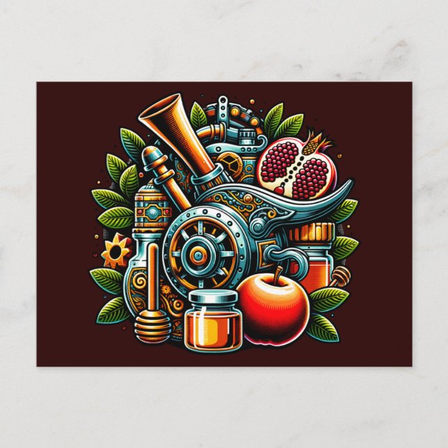 Cartão Postal Steampunk Rosh Hashanah (Frente)