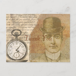Cartão Postal Steampunk Vintage Cavalheiro Vitoriano Obrigado