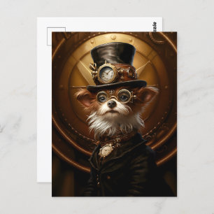 Cartão Postal Steampunk Yorkie Dog Yorkshire Terrier Cute 110
