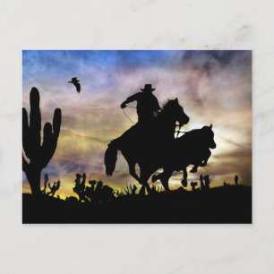 Cartão Postal Steer Roping Cowboy e Cavalo do Sudoeste