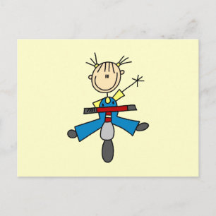 Cartão Postal Stick Figure Girl dirigindo um Patinete