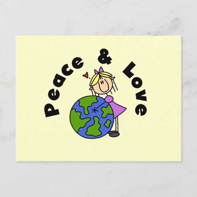 Cartão Postal "Stick Figure Girl Peace and Love T-shirts and Gif (Frente)