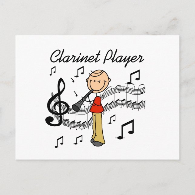 Cartão Postal Stick Figure Male Clarinet Player Tshirts and Gift (Frente)