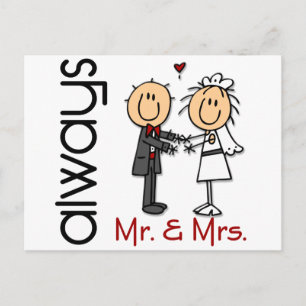Cartão Postal Stick Figure Wedding Casal Sr. & Sra. Always
