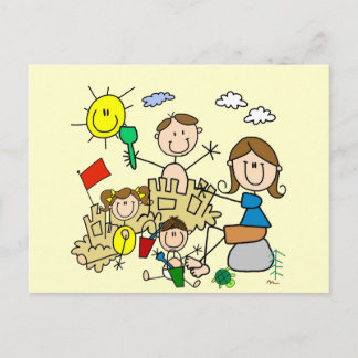 Cartão Postal Stick Figures Family Beach