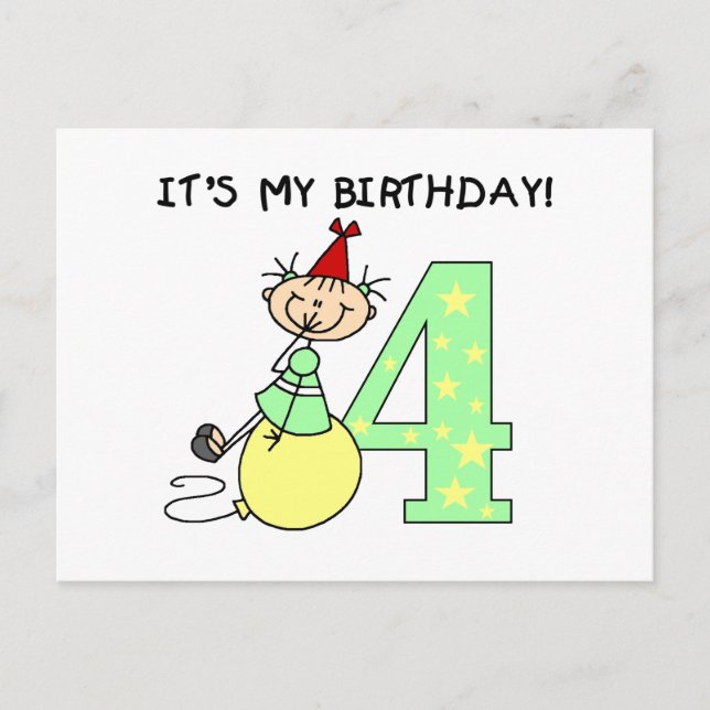 Cartão Postal Stick Girl 4th Aniversário Camisetas e presentes (Frente)