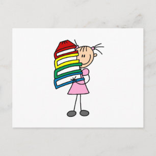 Cartão Postal Stick Girl With Books