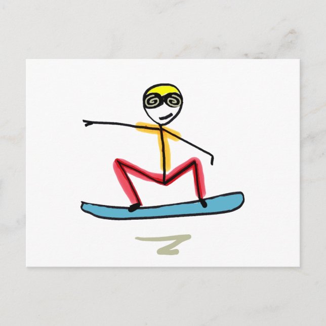 Cartão Postal Stickman de Snowboarding (Frente)