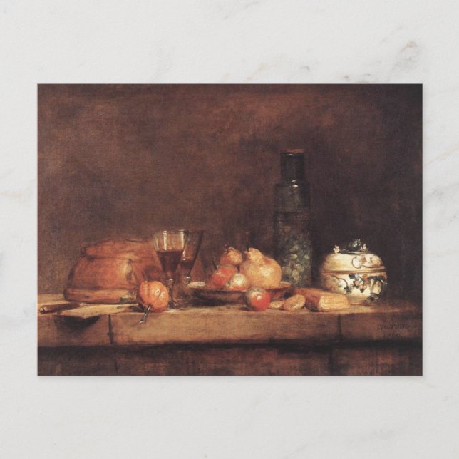 Cartão Postal Still Life with Jar of Olives by Jean Chardin Post (Frente)