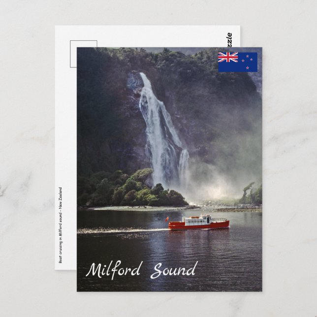 Cartão Postal Stirling cai no som de Milford - Nova Zelândia (Frente/Verso)