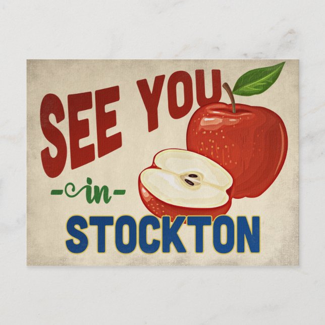 Cartão Postal Stockton California Apple - Viagens vintage (Frente)