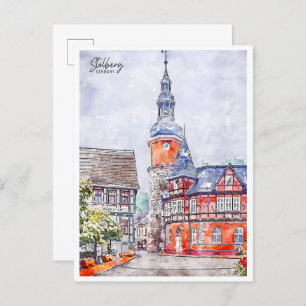 Cartão Postal Stolberg Alemanha viagens vintage aquarela