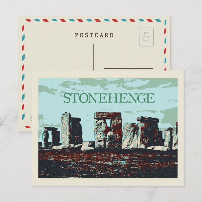 Cartão Postal Stonehenge, Excelente de ilustração da Inglaterra  (Frente/Verso)